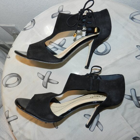 Kate Spade New York Cate Black Open Toe Suede Leather T-Strap Heels Size 6.5 - Picture 6 of 16